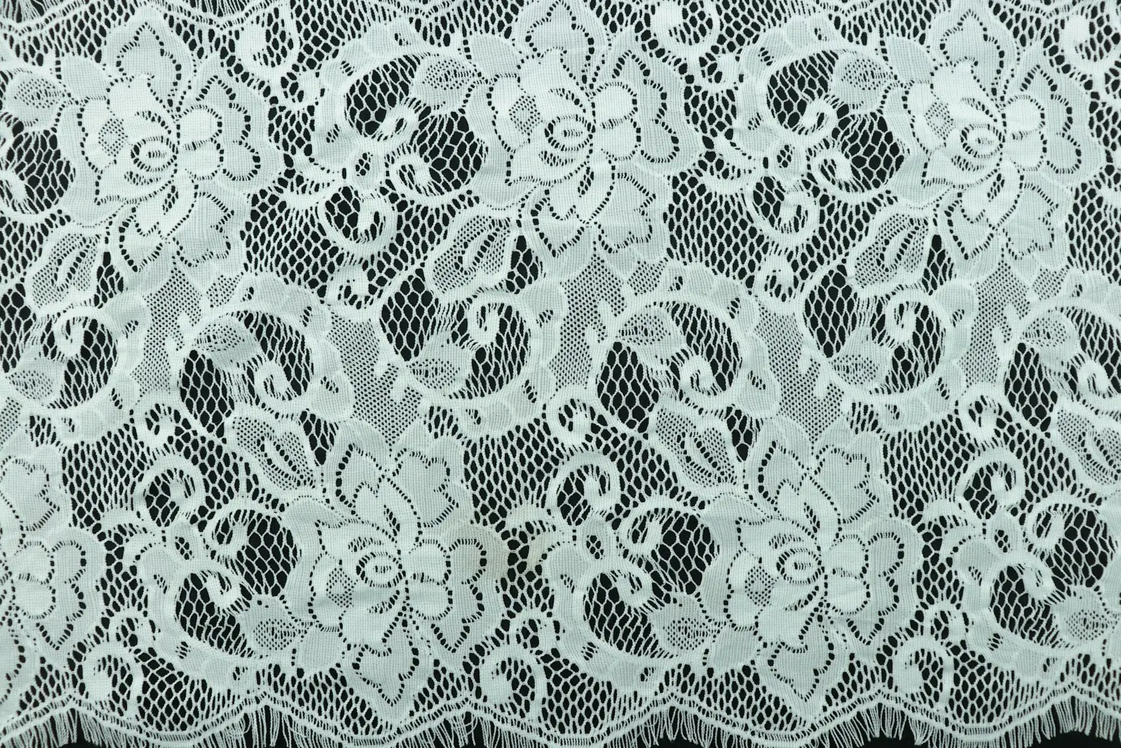Close-up of white floral lace fabric