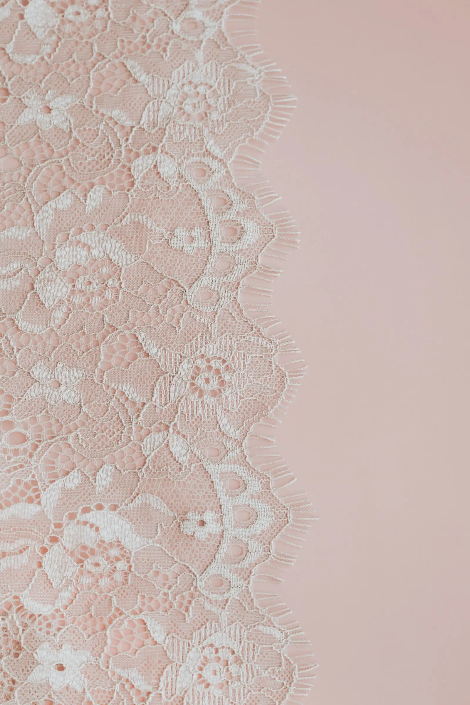 Blush pink lace trim against a pink background