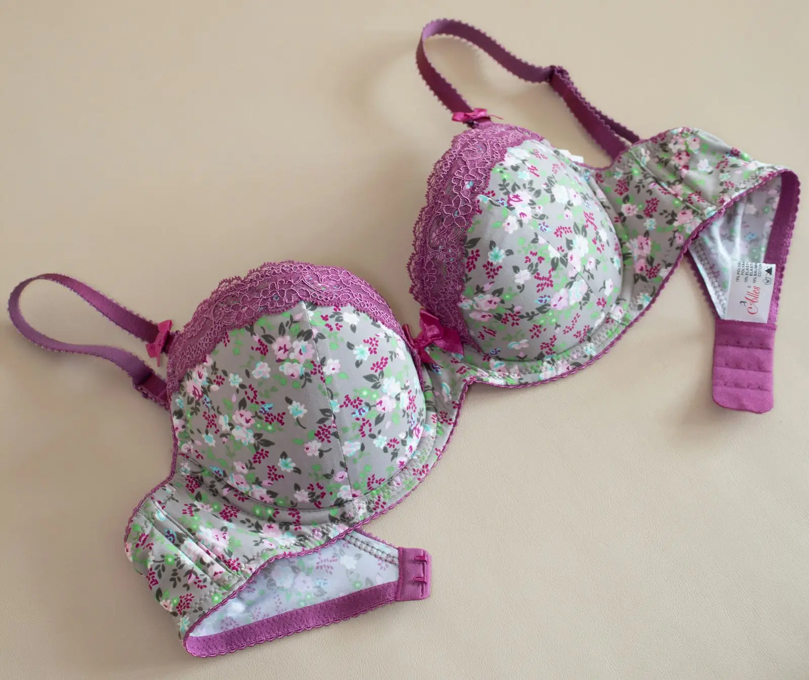 A padded floral underwired bra with molded cups